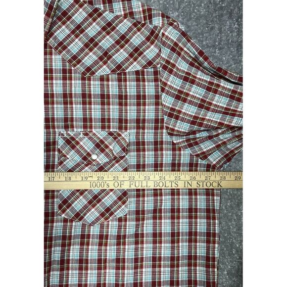Vintage‎ Wrangler Western Pearl Snap Shirt Mens Size 2X Tall Red Plaid Pockets - Picture 5 of 6